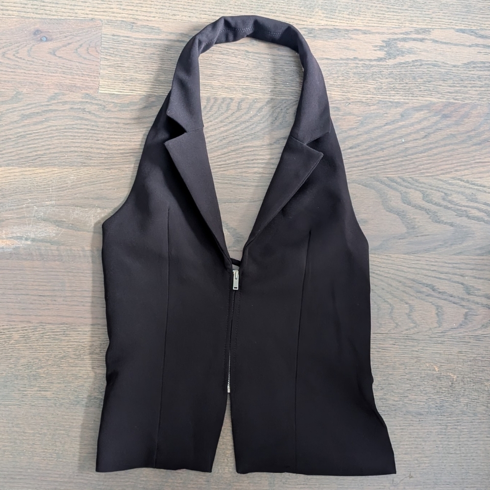 Zara Tailored Black Halter Sleeveless Vest Tank Top with Zipper